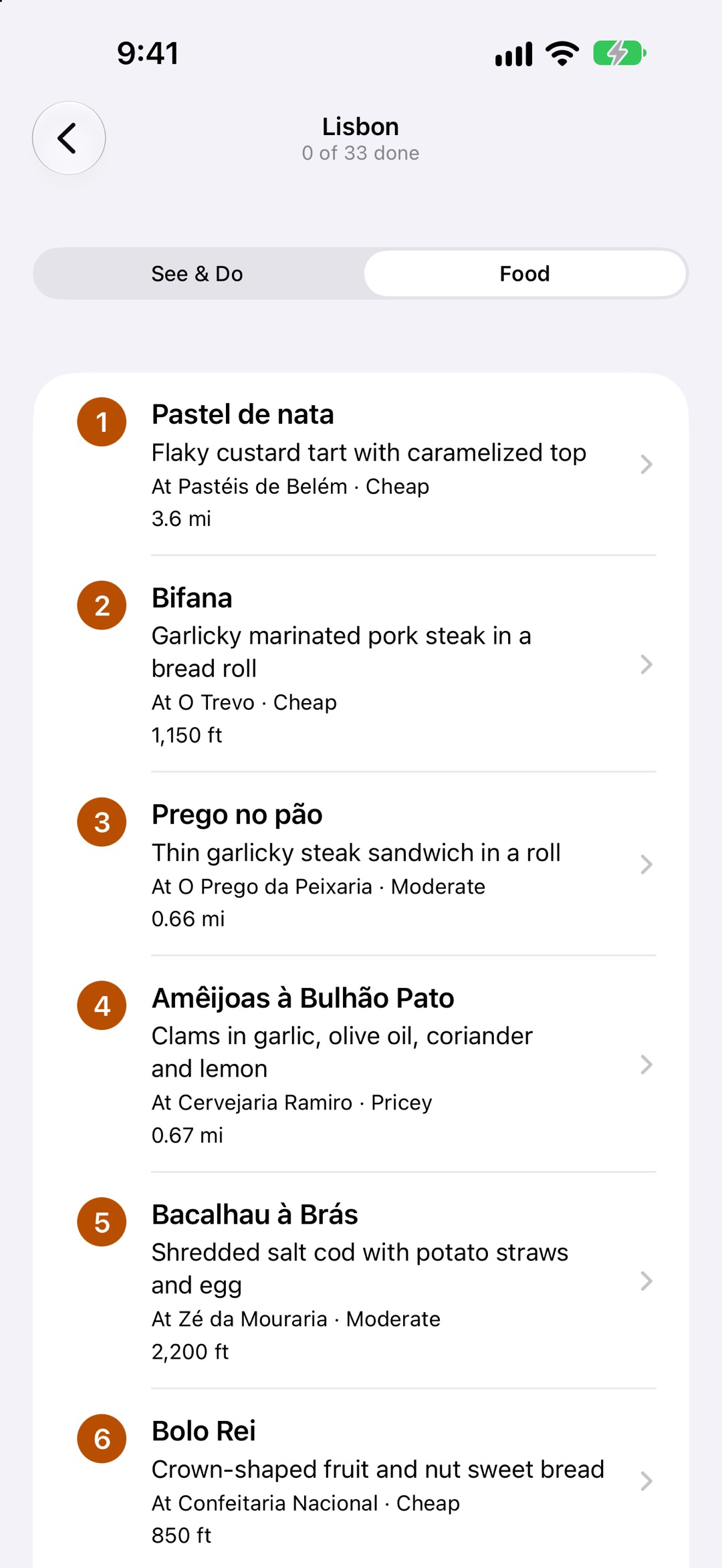 Lisbon's Food list: local dishes, each at the place best known for it.