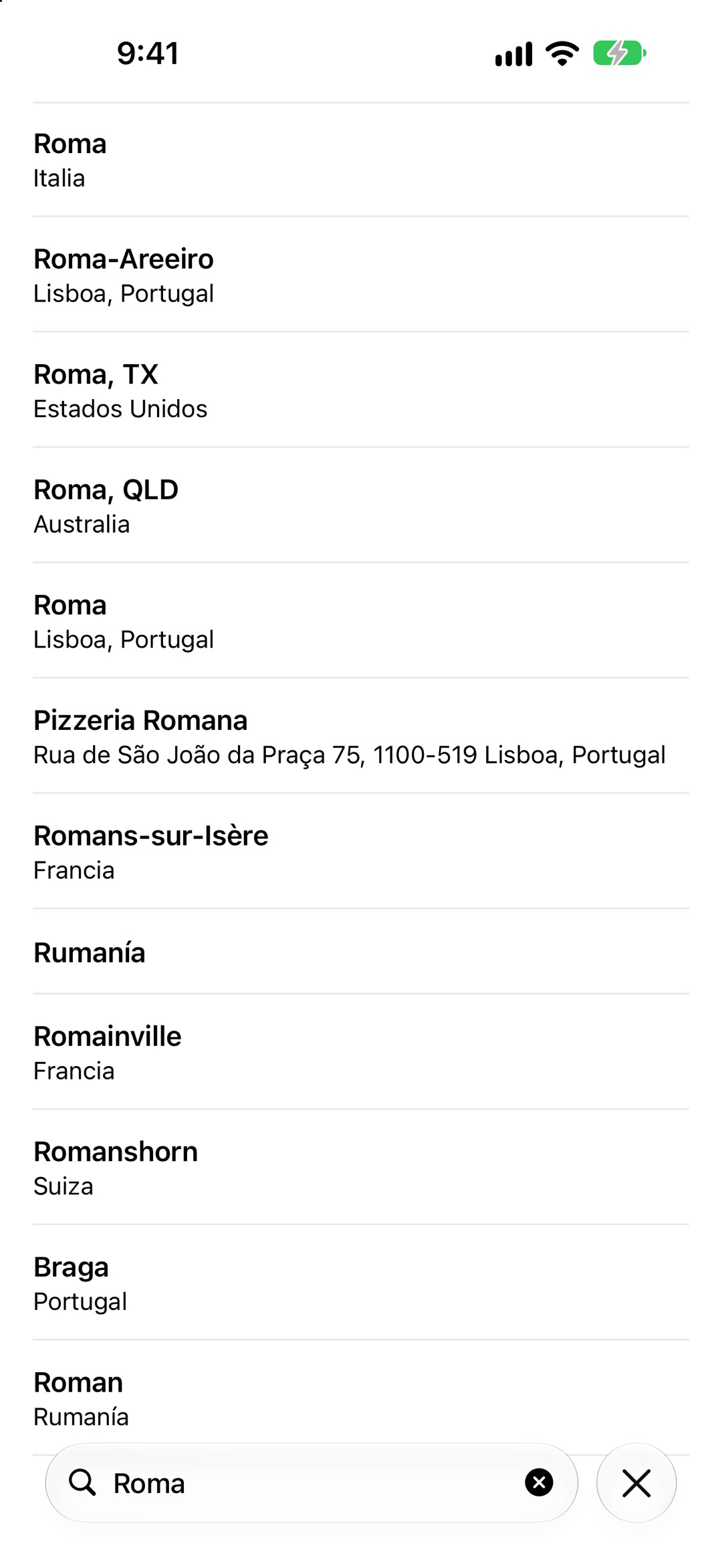 Buscando una ciudad en CityMusts, con sugerencias mientras escribes.